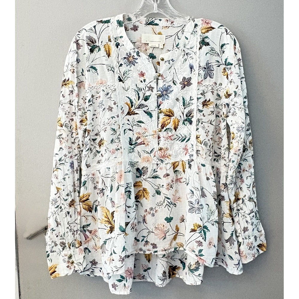by Anthropologie Lace Trimmed Cottage Core Top Small Multicolor Bohemian Fairy